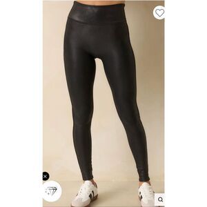 Spanx black high rise faux leather leggings size large